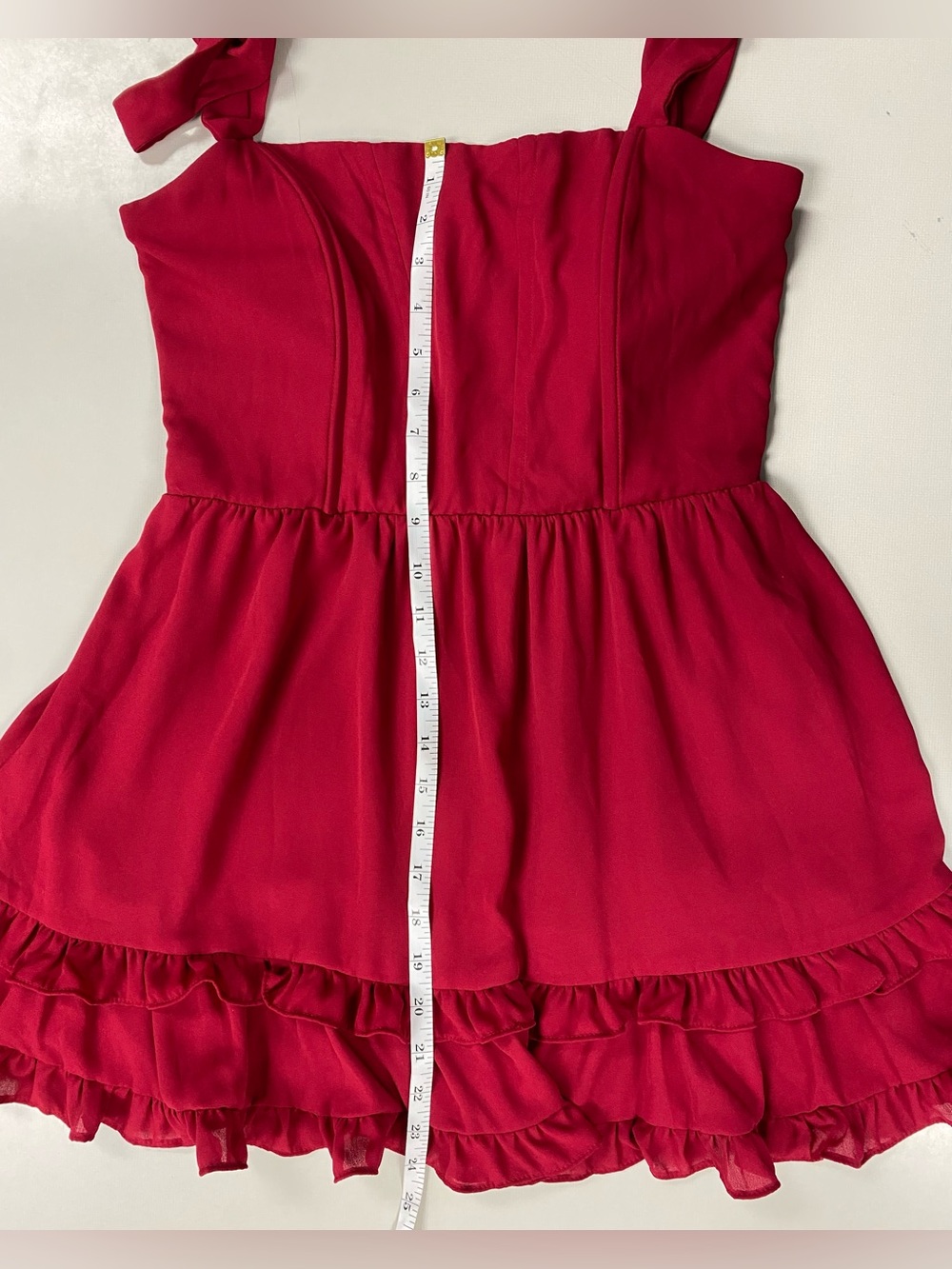 Lucy in the Sky Burgundy Wine Tie Strap Ruffle Mini Dress M Wedding Guest Party - Picture 5 of 8